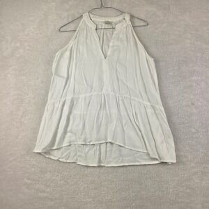 White Linen Blend Button Down Shirt Short Sleeve Chest Pocket Womens Size Medium